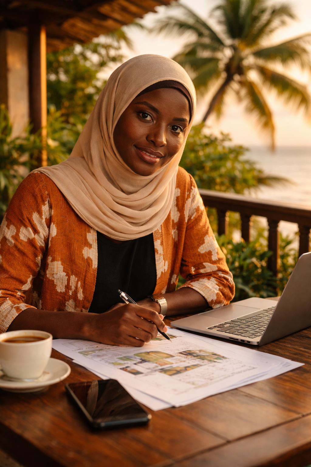 African professional analysing property investment plans