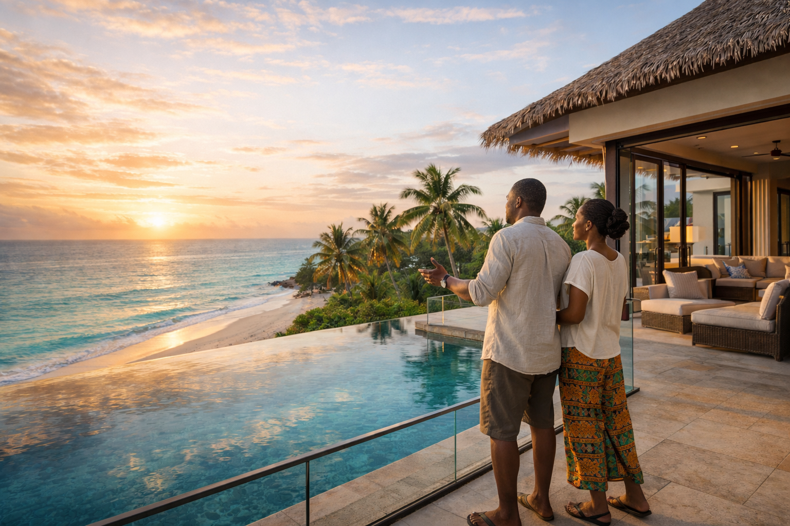 Zanzibar beachfront villa at sunset