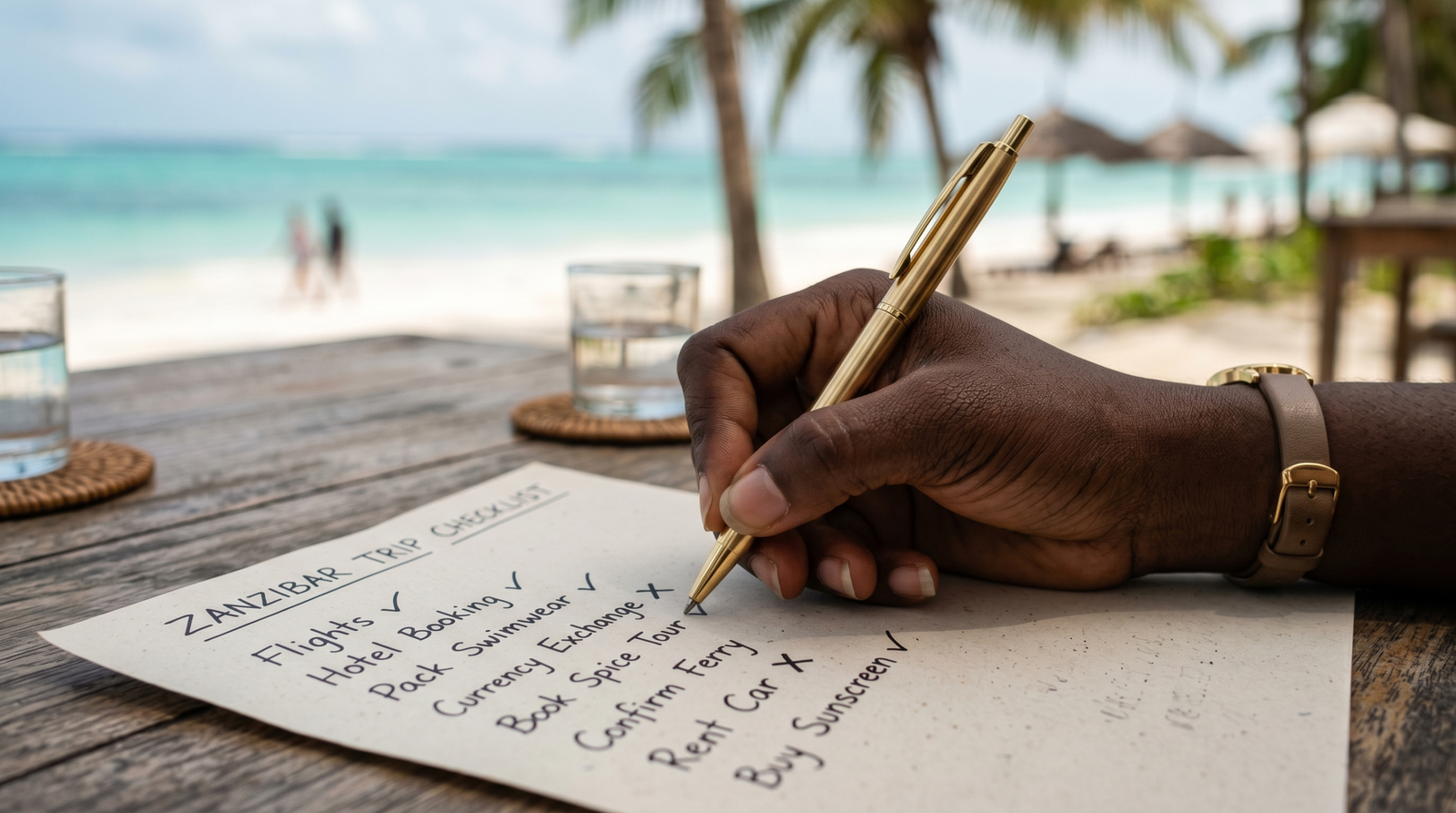 Hand checking due diligence checklist for Zanzibar property purchase