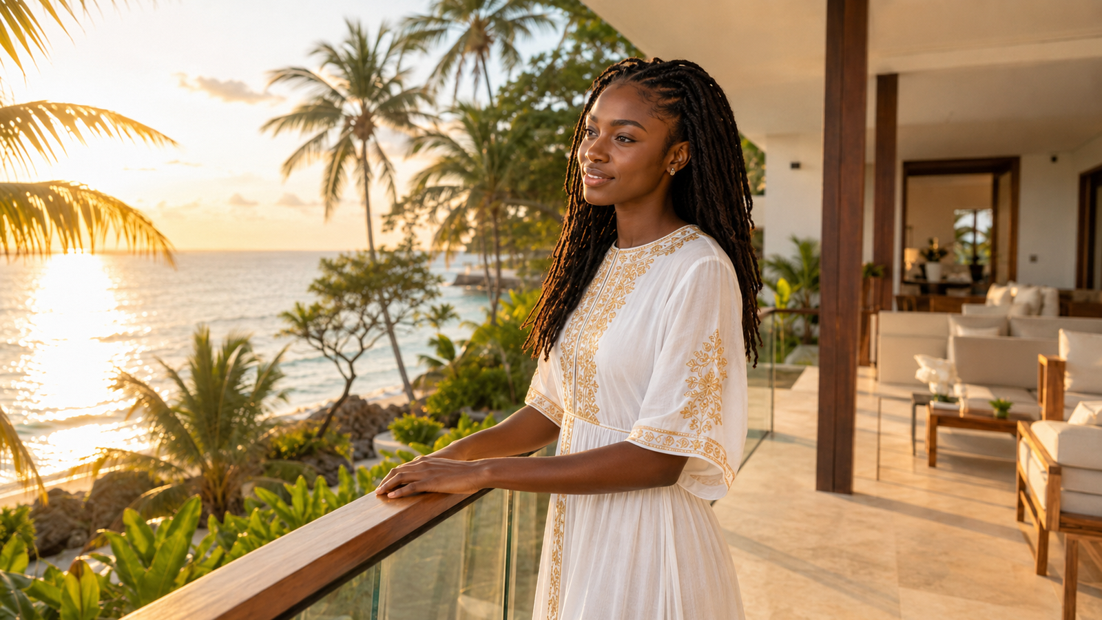 beautiful girl on the balcony in zanzibar